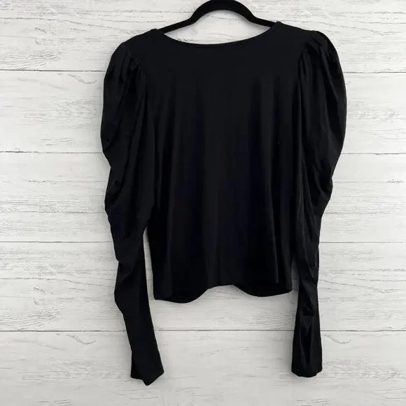 Frame Black Agnes Ruched Knit Long Sleeve Top Size L - Picture 2 of 8